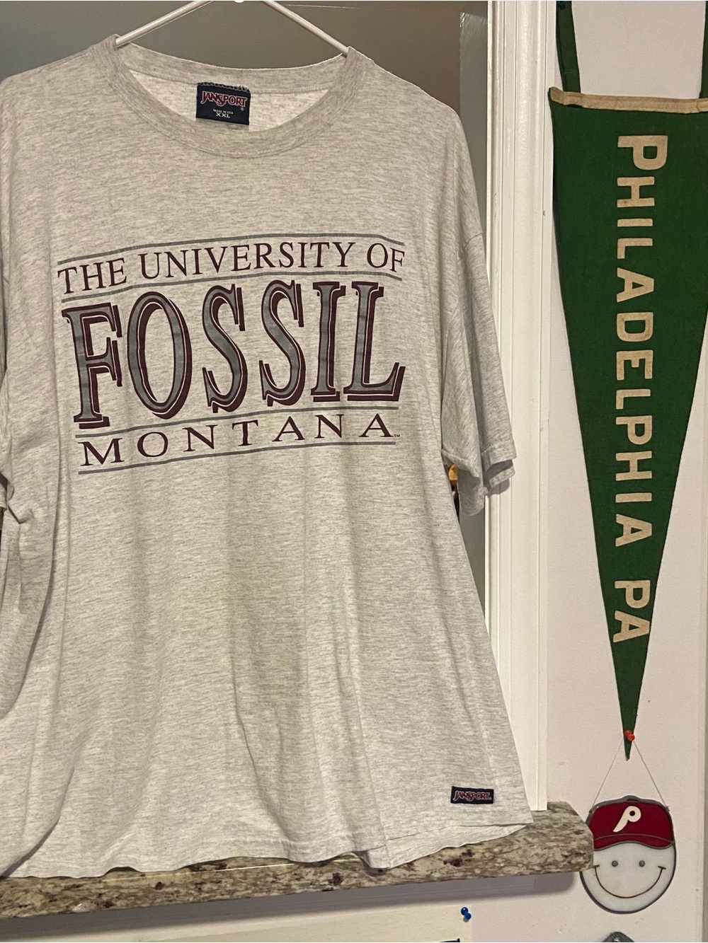 Jansport Light Gray Short Sleeve 'The University of Fossil Montana' Graphic Tee
